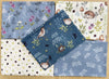 Fat Quarter Bundle - Woodland - Navy Blue Bird Hedgehog Dragonfly Print Fabric