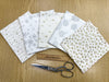 Fat Quarter Bundle - White Gold & Silver Glitter Stars Snowflakes & Baubles Christmas Mix Bunting Craft Fabric