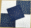 Fat Quarter Bundle - Navy Blue Gold & Silver Glitter Stars & Snowflakes Christmas Mix Bunting Craft Fabric