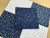 Fat Quarter Bundle - Navy Blue Gold & Silver Glitter Stars & Snowflakes Christmas Mix Bunting Craft Fabric