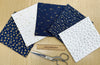 Fat Quarter Bundle - Navy Blue Gold & Silver Glitter Stars & Snowflakes Christmas Mix Bunting Craft Fabric