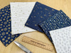 Fat Quarter Bundle - Navy Blue Gold & Silver Glitter Stars & Snowflakes Christmas Mix Bunting Craft Fabric