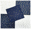 Fat Quarter Bundle - Navy Blue Gold & Silver Glitter Stars & Snowflakes Christmas Mix Bunting Craft Fabric