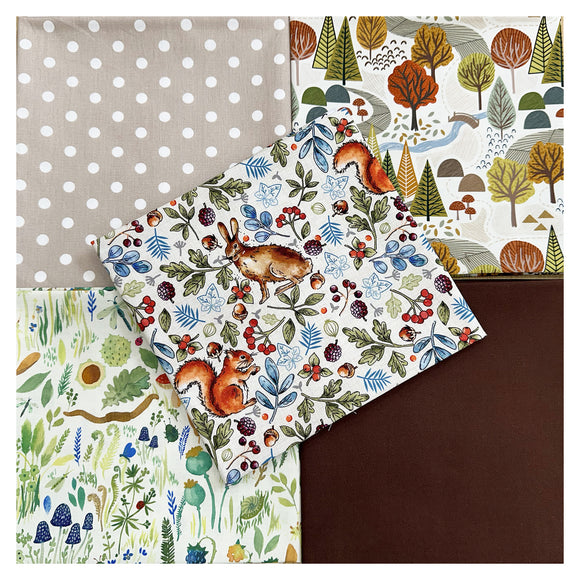 Fat Quarter Bundle - Squirrel & Hare Autumn Colour Mix Bunting Craft Fabric