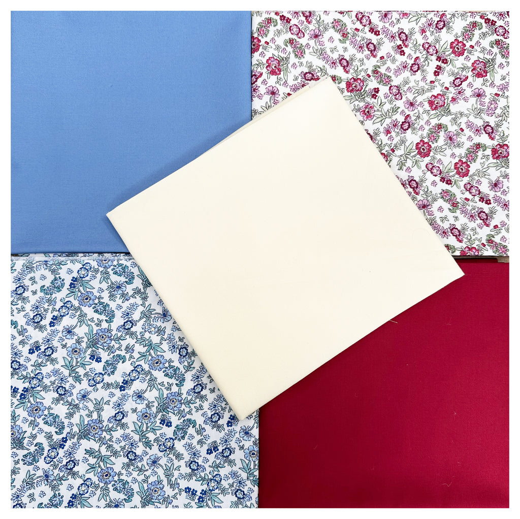 Fat Quarter Bundle - Pretty Burgundy & Blue Ditsy Floral Mix Bunting Craft Fabric