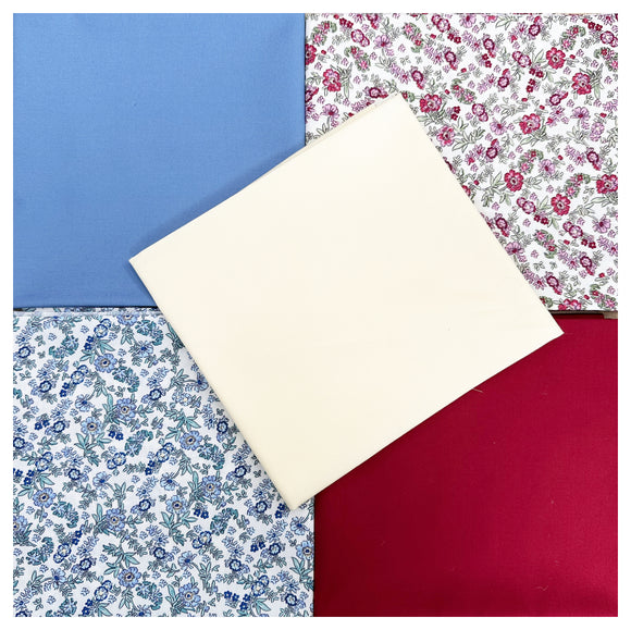 Fat Quarter Bundle - Pretty Burgundy & Blue Ditsy Floral Mix Bunting Craft Fabric