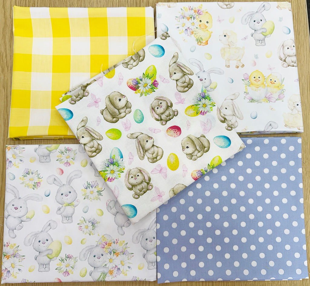 Easter Fabric Bundle - Cute Easter Bunny Blue & Yellow Fabric Mix