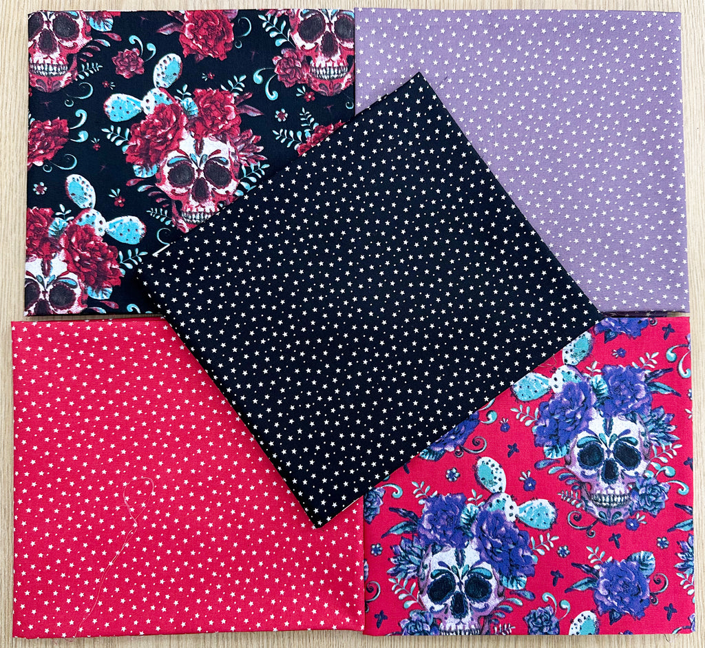 Fat Quarter Bundle - Sugar Skulls & Stars - Cotton Craft Fabric Material