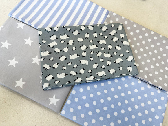 Fat Quarter Bundle - Blue & Grey Baby Sheep Mix