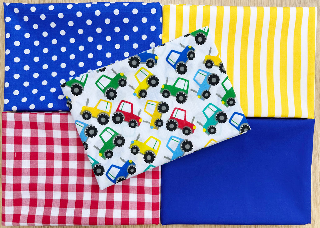Fat Quarter Bundle - Children's Bright Farm Tractors Bunting Craft Fabric