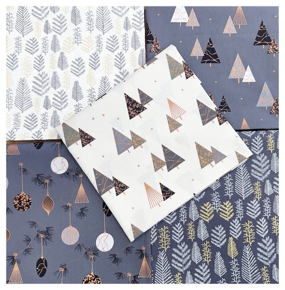 Fat Quarter Bundle - Grey Cream & Rose Gold Christmas Mix