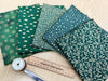 Fat Quarter Bundle - Christmas Green Metallic Gold Snowflake Trees Fabric