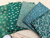 Fat Quarter Bundle - Christmas Green Metallic Gold Snowflake Trees Fabric
