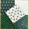 Fat Quarter Bundle - Christmas Green & Cream Scandi Reindeer Trees Star Fabric