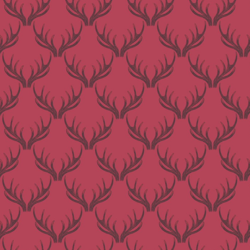 Lewis & Irene Quilting Fabric - 'Loch Lewis' Antlers - Red