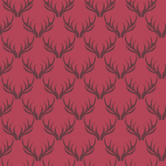 Lewis & Irene Quilting Fabric - 'Loch Lewis' Antlers - Red