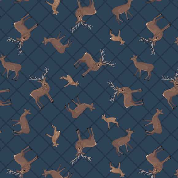 Lewis & Irene Quilting Fabric - 'Loch Lewis' Stags & Deers - Navy Blue