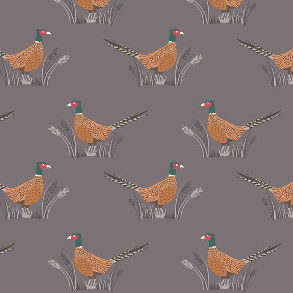 Lewis & Irene Quilting Fabric - 'Country Life' Pheasants - Earth Grey