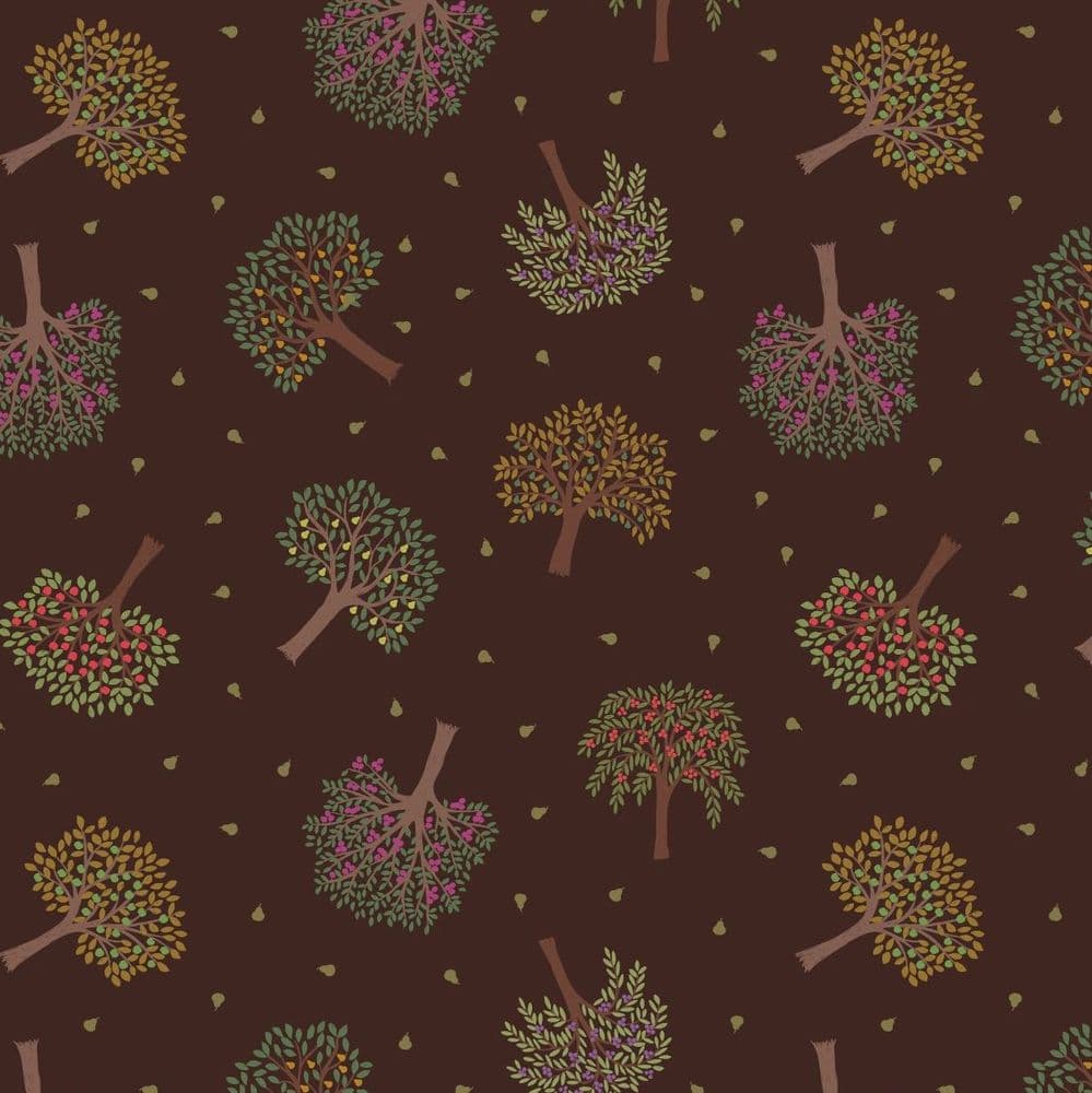 Lewis & Irene Quilting Fabric - 'The Orchard' Trees - Dark Brown