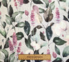 Cotton Canvas Fabric - White Anemone, Pink Floral & Green Leaf Print