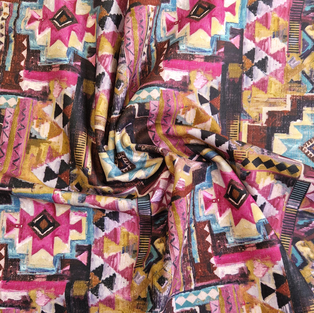 Cotton Canvas Fabric - Purple Abstract Aztec Print