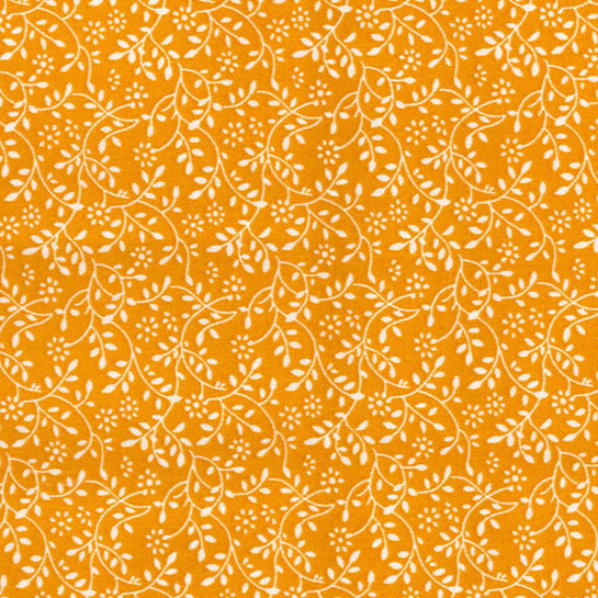 Cotton Fabric - Butterscotch Yellow & White Floral Vine - Blender Craft Fabric