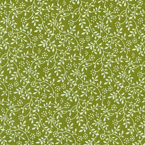 Cotton Fabric - Chartreuse Green & White Floral Vine - Blender Craft Fabric