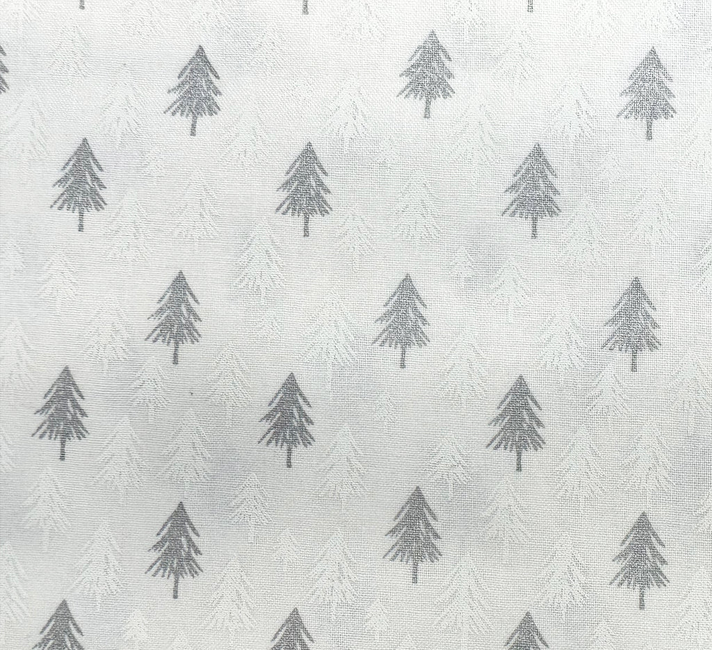 Christmas Fabric - Metallic Silver & White Christmas Trees - 100% Cotton Fabric