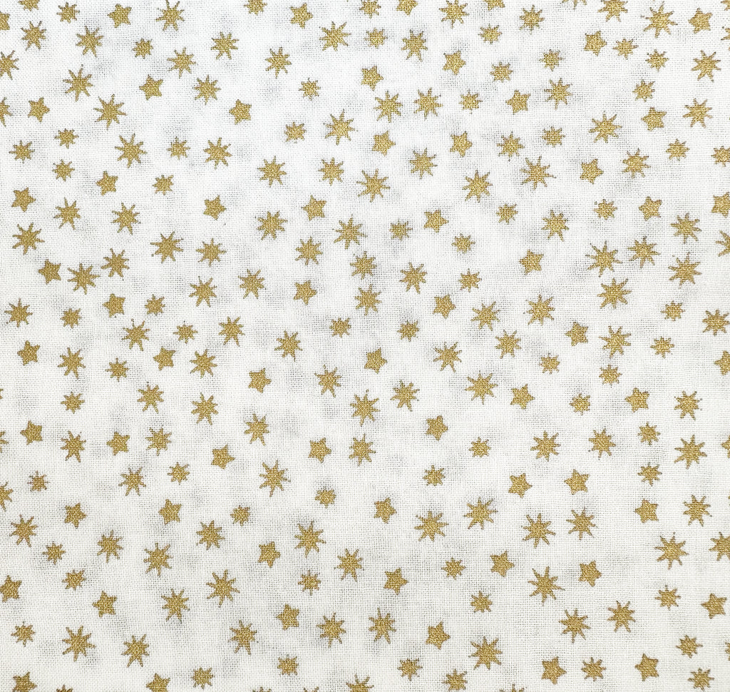 Christmas Fabric - Gold Metallic Stars on Cream - Cotton Fabric Material