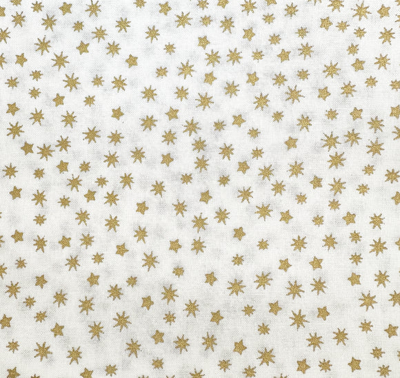 Christmas Fabric - Gold Metallic Stars on Cream - Cotton Fabric Material