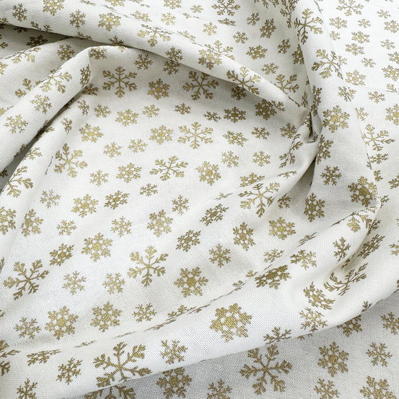 Christmas Fabric - Gold Snowflakes on Cream - Cotton Fabric