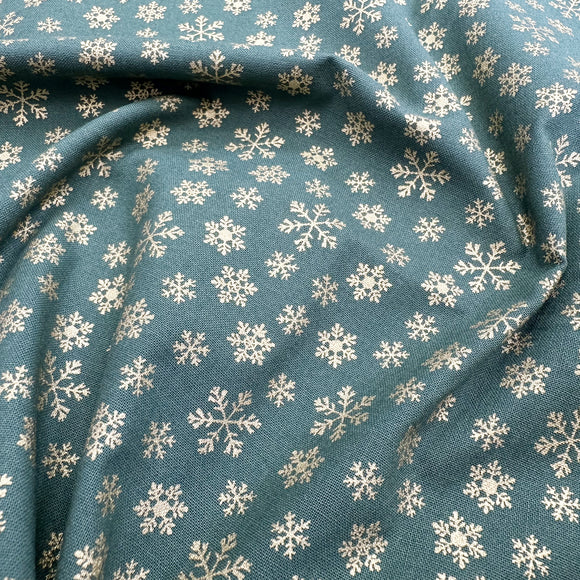 Christmas Fabric - Gold Snowflakes on Green - Cotton Fabric