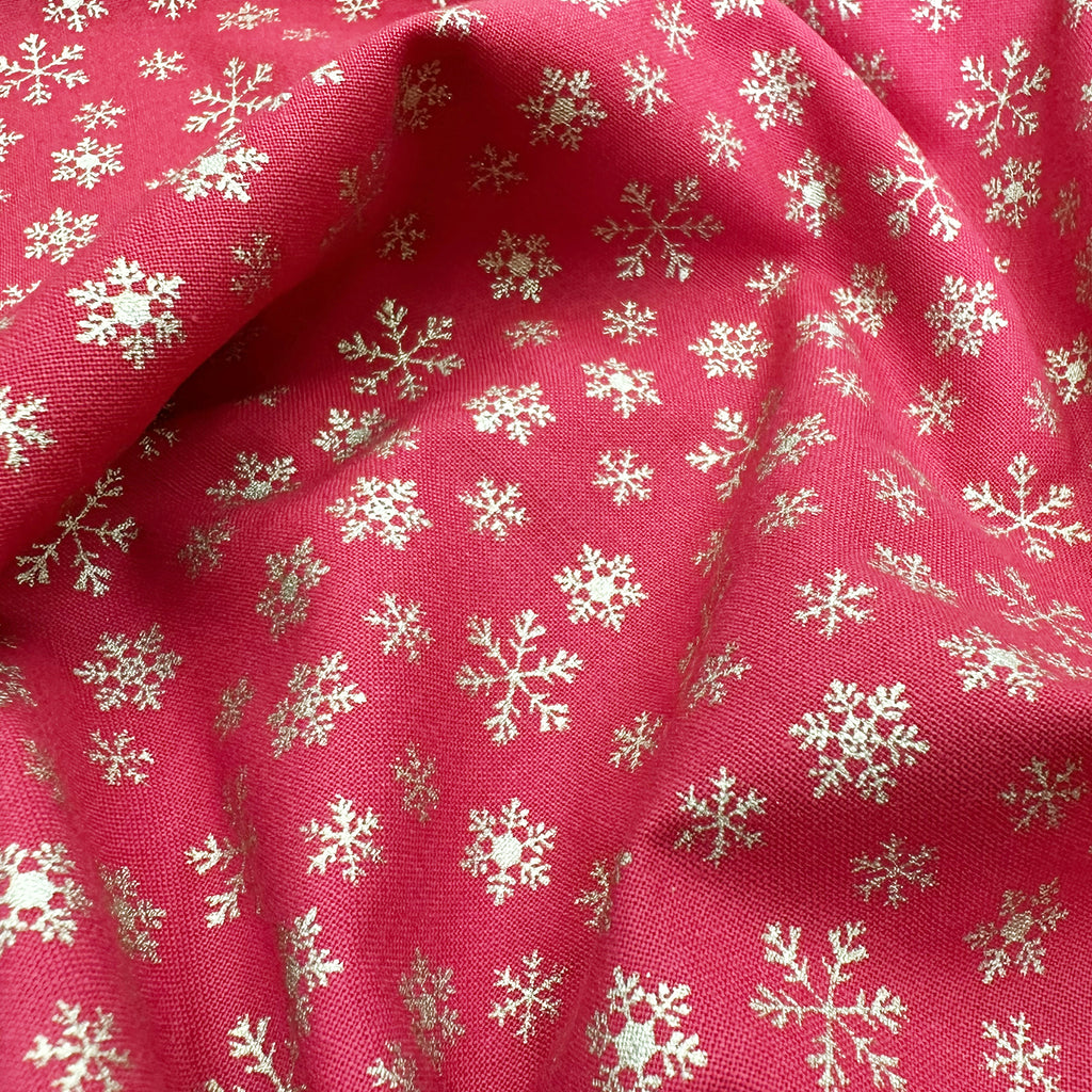 Christmas Fabric - Gold Snowflakes on Red - Cotton Fabric