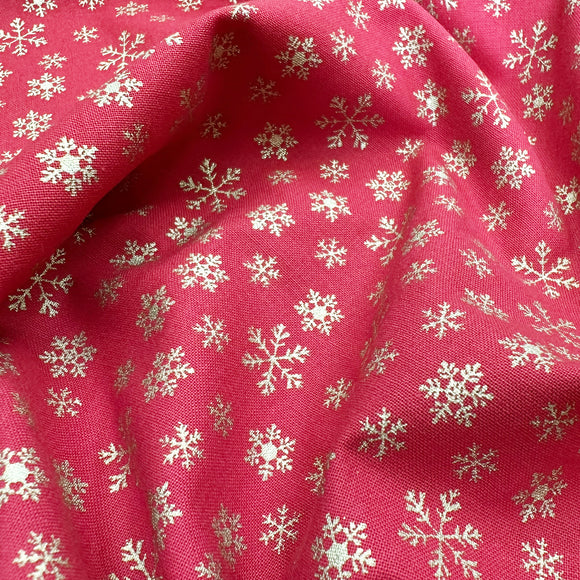 Christmas Fabric - Gold Snowflakes on Red - Cotton Fabric