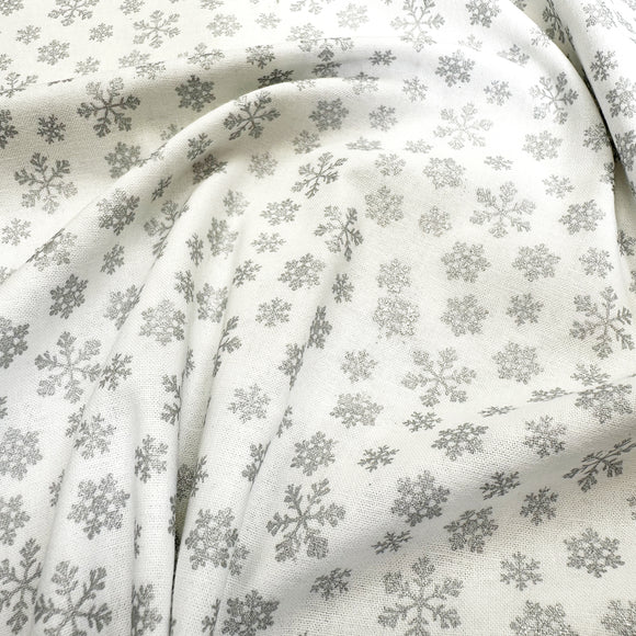 Christmas Fabric - Silver Snowflakes on White - Cotton Fabric