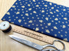 Christmas Fabric - Gold Metallic Trees & Snowflakes on Navy Blue - Cotton Fabric Material