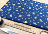 Christmas Fabric - Gold Metallic Trees & Snowflakes on Navy Blue - Cotton Fabric Material