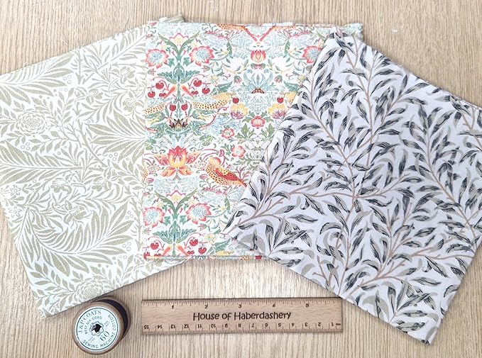 Fat Quarter Bundle - William Morris- Natural Beige - Bird floral Print Craft Fabric Material