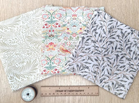 Fat Quarter Bundle - William Morris- Natural Beige - Bird floral Print Craft Fabric Material