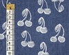Cotton 8oz Denim Fabric - White Cherry Print Navy Blue - Dress Fabric Material