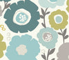 Half Panama Cotton Canvas - Mimi Teal Green & Blue Daisy Floral Print - Craft Upholstery Fabric