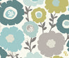 Half Panama Cotton Canvas - Mimi Teal Green & Blue Daisy Floral Print - Craft Upholstery Fabric