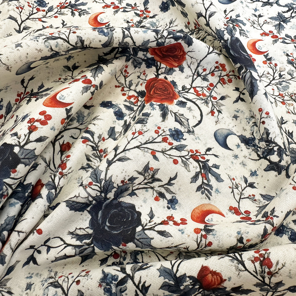 Digital Print Fabric - Gothic Red & Black Roses Print Fabric - 100% Cotton