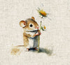 Upholstery Fabric -Field Mice All Over - Cotton Rich Linen Look Material