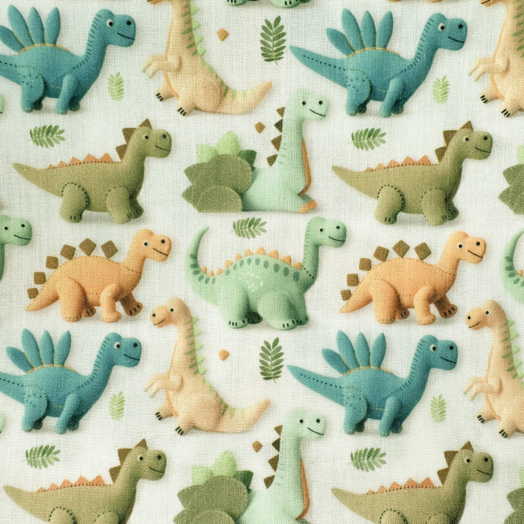 Craft Fabric - Cute 3D Dinosaurs Print - Polycotton Fabric Material