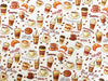 Cotton Fabric - Coffee Cups Cafe Print - Craft Fabric Material