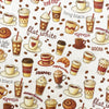 Cotton Fabric - Coffee Cups Cafe Print - Craft Fabric Material