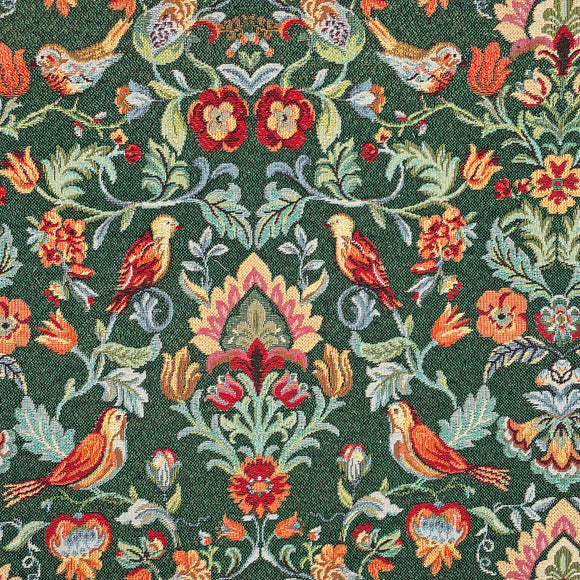 Upholstery Fabric - New World Tapestry - William Morris  Bird & Floral - Forest Green