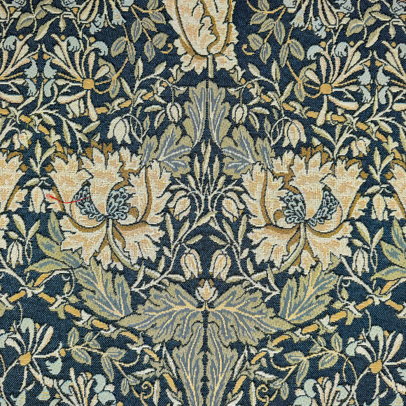 Tapestry Fabric William Morris - Honeysuckle on Navy Blue - Luxury Upholstery Fabric