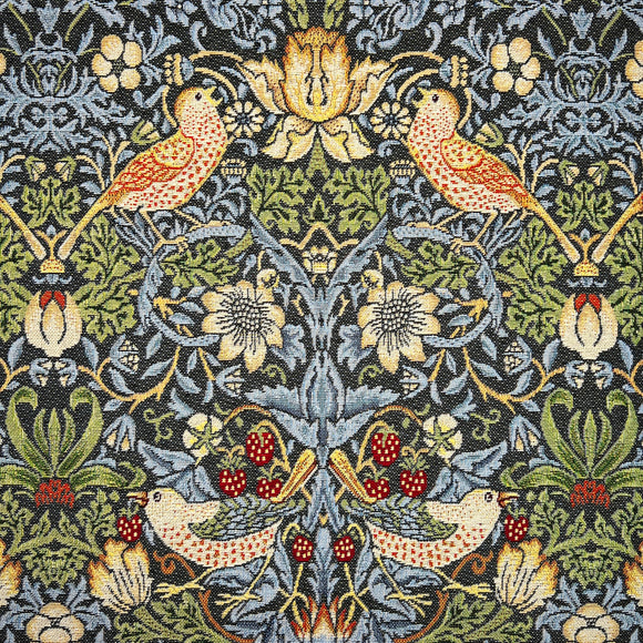 Tapestry Fabric - William Morris Grey Strawberry Thief - Luxury Upholstery Fabric